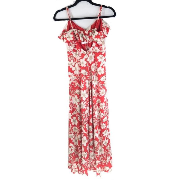 As U Wish Maxi Dress Slit Floral Sleeveless Ruffle Keyhole Back Orange XS - Picture 2 of 4